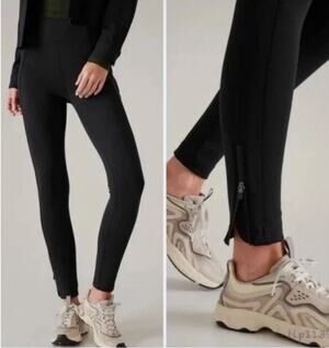 Athleta Black Ankle Zip Leggings Small Textured Panel Running Yoga Workout Pants